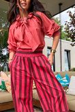 Bloc Stripe Wide Leg Pant Rhubarb Rose & Rioja